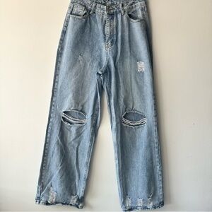 SHEIN Blue Flare Wide Leg Distressed Jeans Women’s Size 29